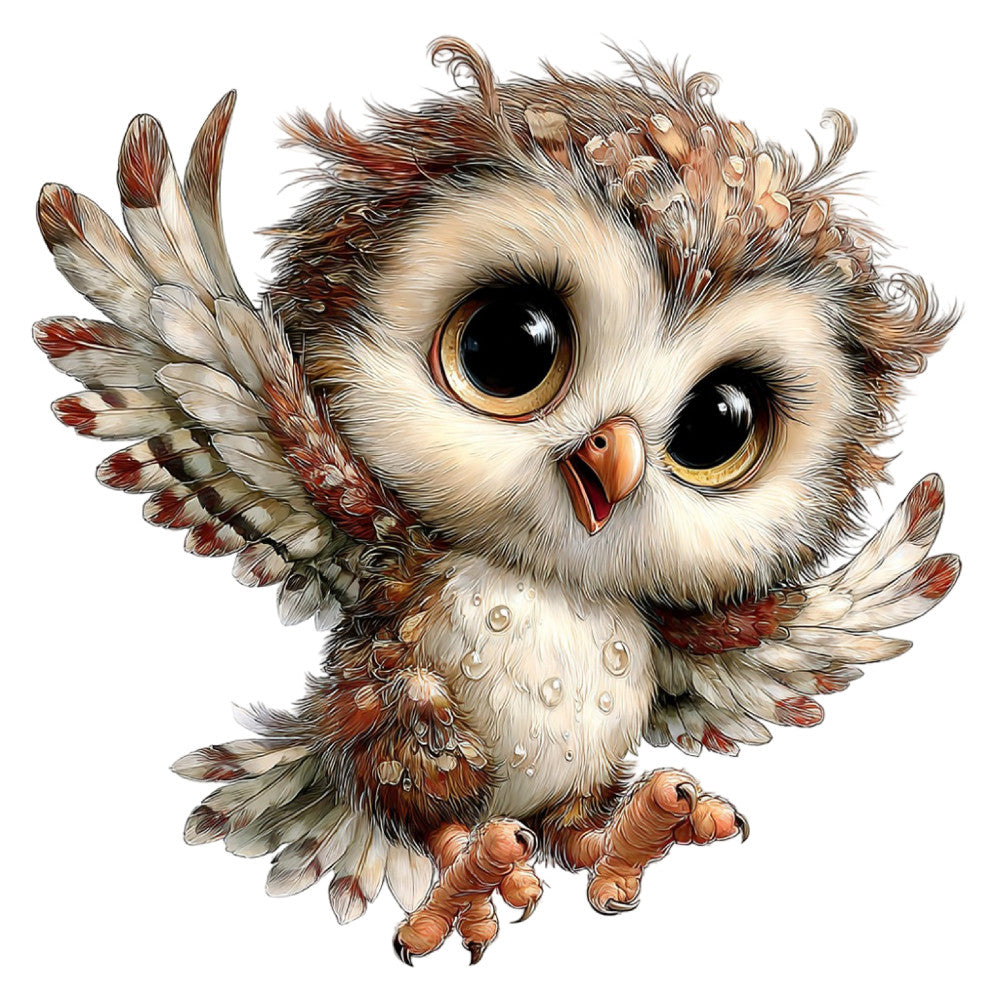 owl, brown, cream, white, rust, tan, beige, woodland, nature, animal, whimsical, cute, adorable, children's, baby, illustration, realistic, detailed, feathers, bird, nursery, storybook, charming, folk art, traditional, autumn, fall, wall hanging, baby quilt, golden eyes