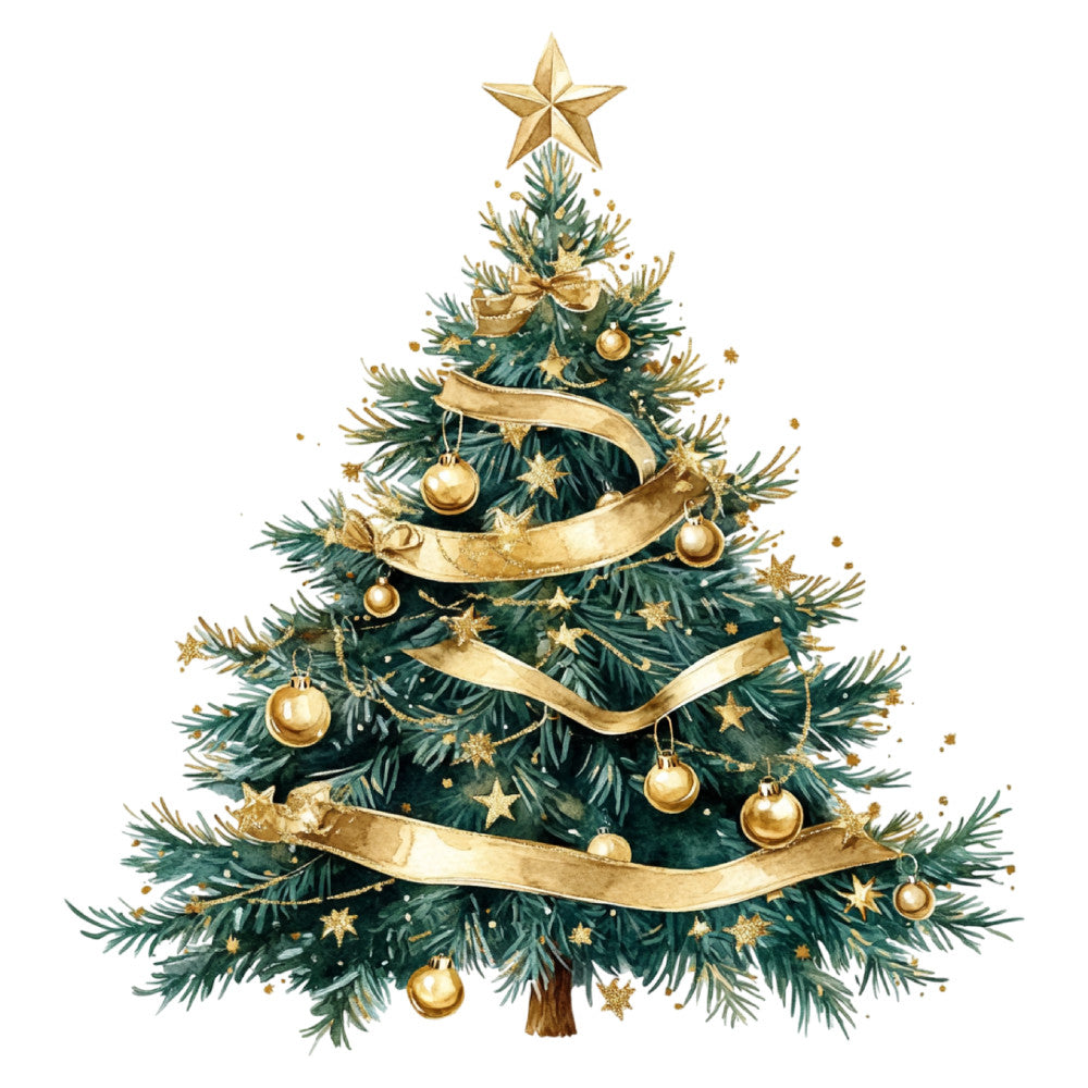 forest green, gold, cream, christmas tree, holiday, festive, stars, ornaments, ribbons, bows, elegant, traditional, winter, christmas, gold baubles, pearls, tree topper, seasonal, decorative, vintage, classic, timeless, nature, evergreen, celestial, sparkle, luxury, sophisticated, wall hanging