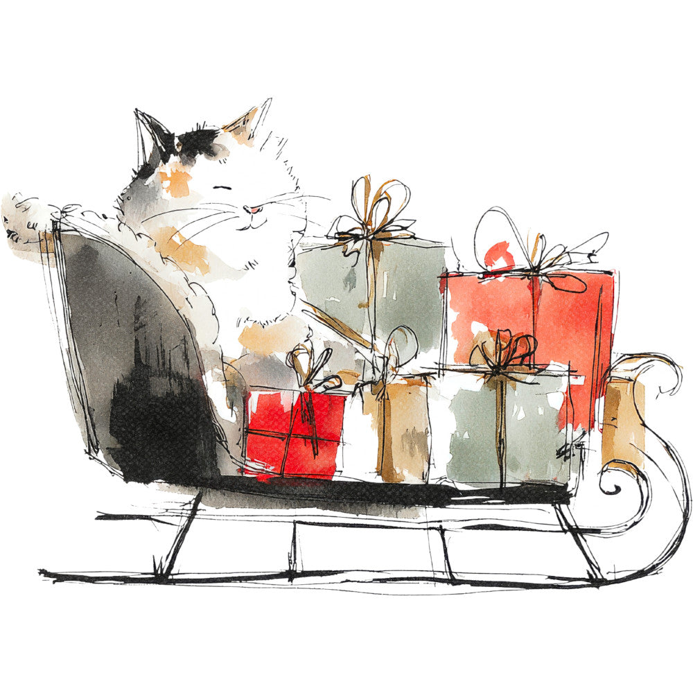 Handdrawn Christmas Cats Fabric Panel 10