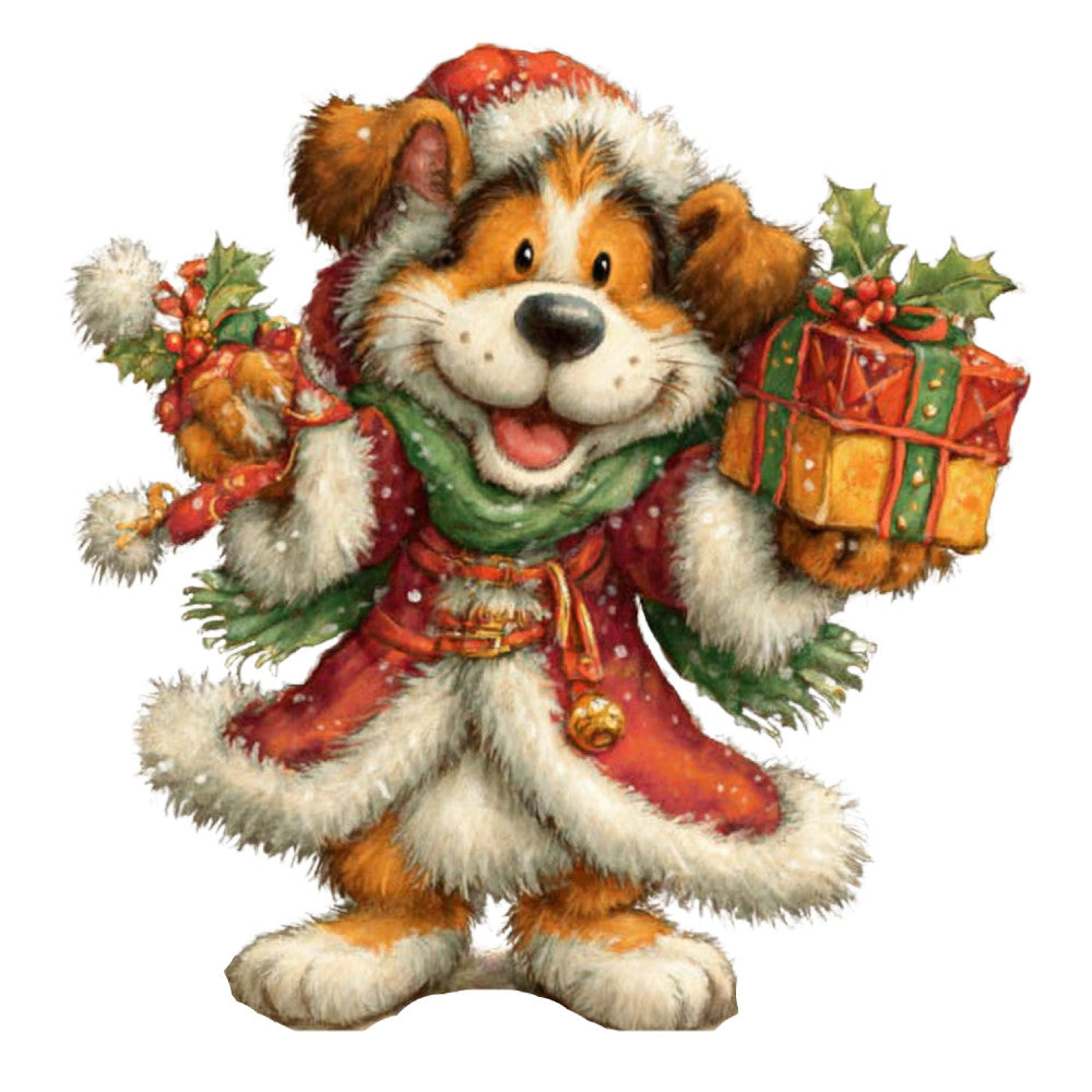 christmas, holiday, festive, dog, corgi, cute animals, whimsical, red, cream, white, orange, golden brown, forest green, holly, berries, gifts, presents, santa hat, winter, seasonal, cheerful, playful, children's, kids, traditional, decoration, panel print, character fabric, illustrated