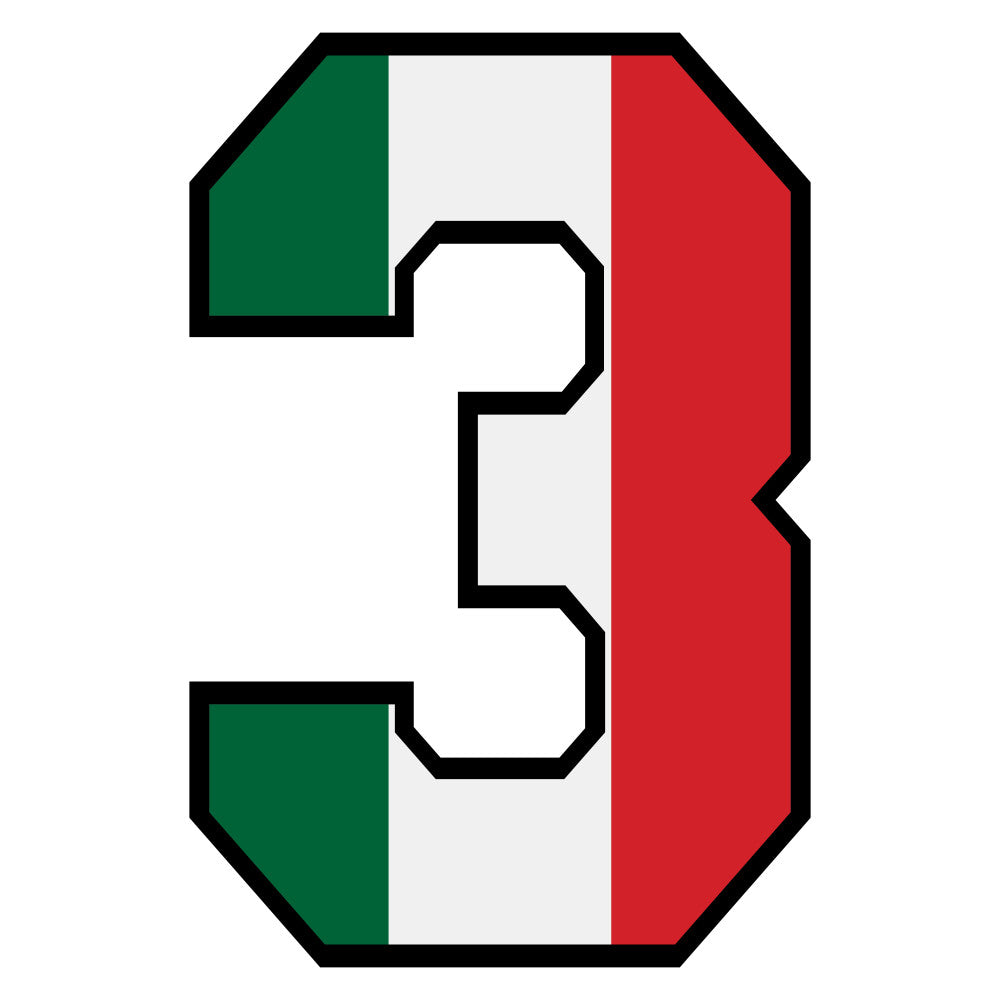 green, white, red, italian flag colors, number three, numeral, block letters, patriotic, fabric panel, quilting cotton, bold outline, geometric design, educational, learning materials, children's fabric, craft projects, sewing supplies, numeric pattern, country theme