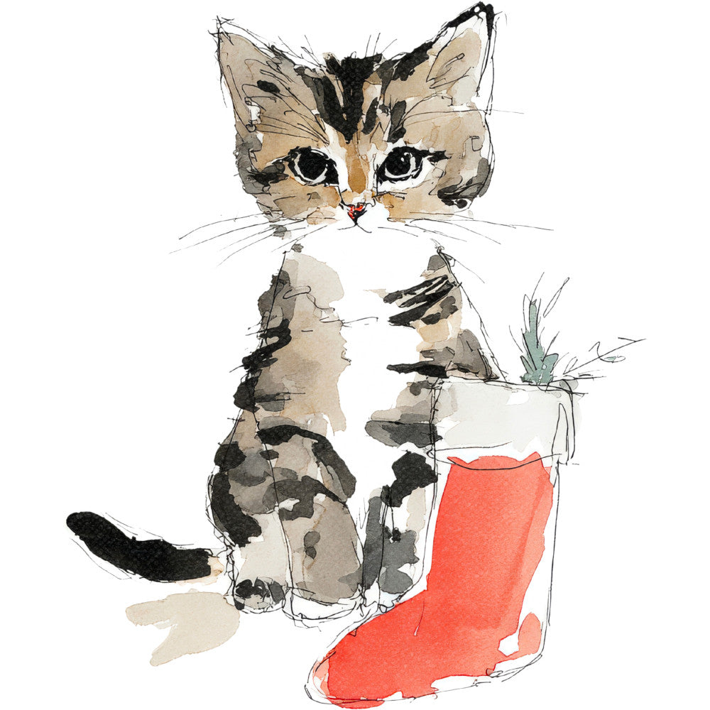 Handdrawn Christmas Cats Fabric Panel 54