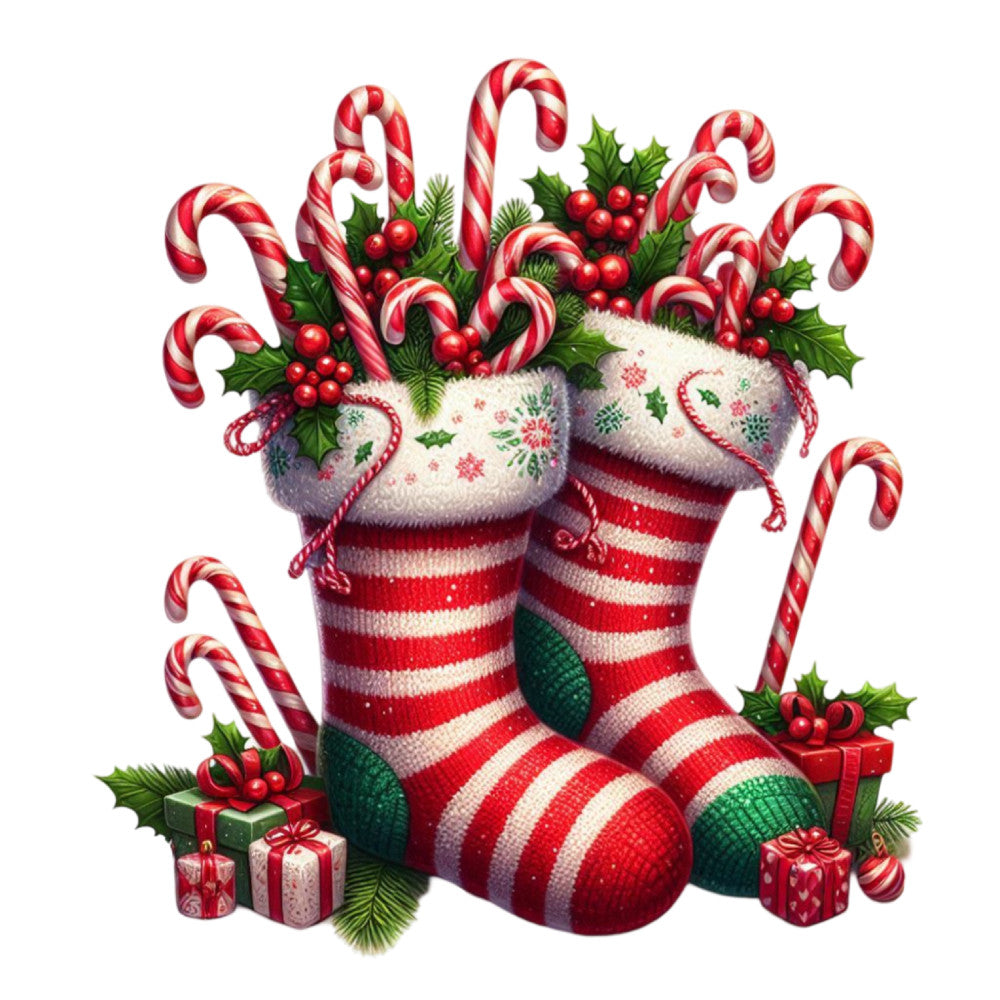 Christmas Stockings and Candy Canes Fabric Panel 3
