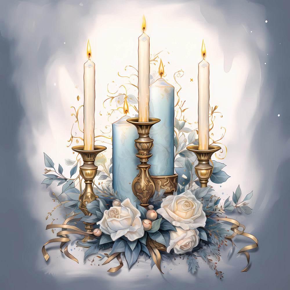 Light Blue and Gold Christmas Fabric Panel 19