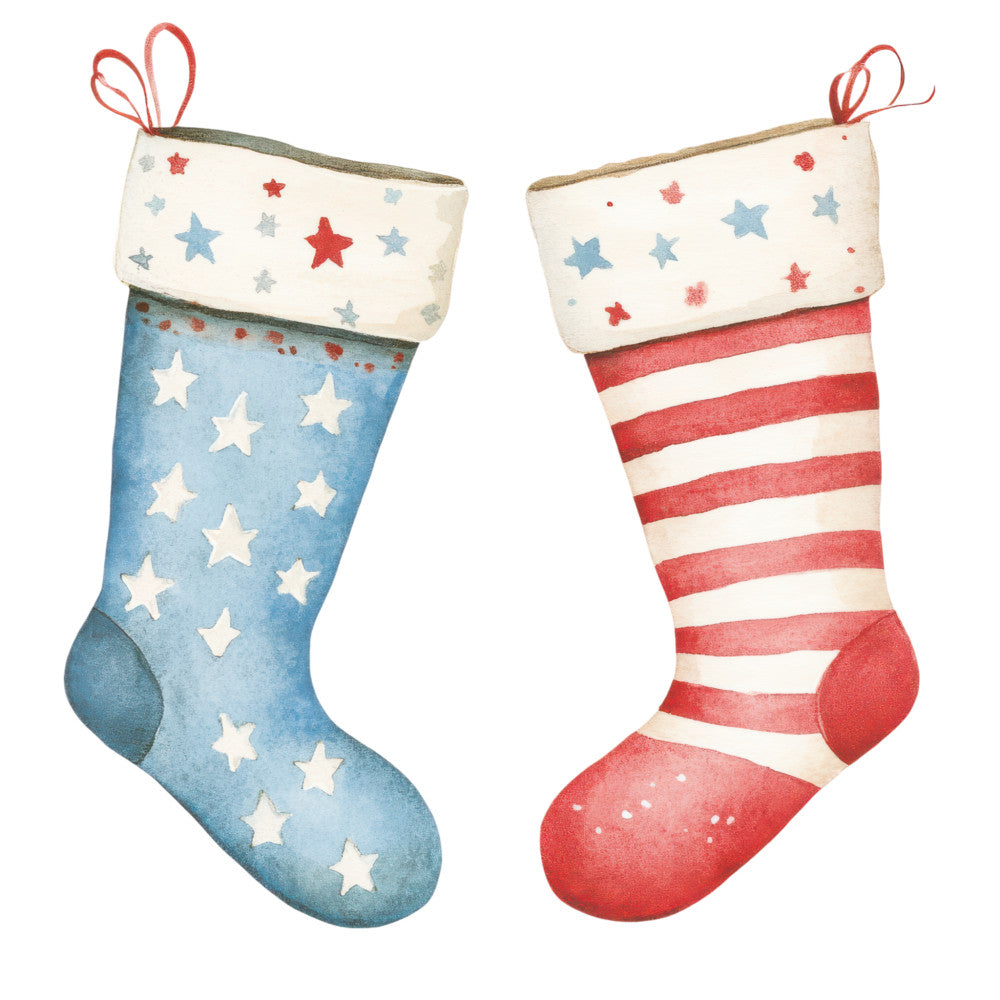 Watercolor Christmas Stockings Fabric Panel 7
