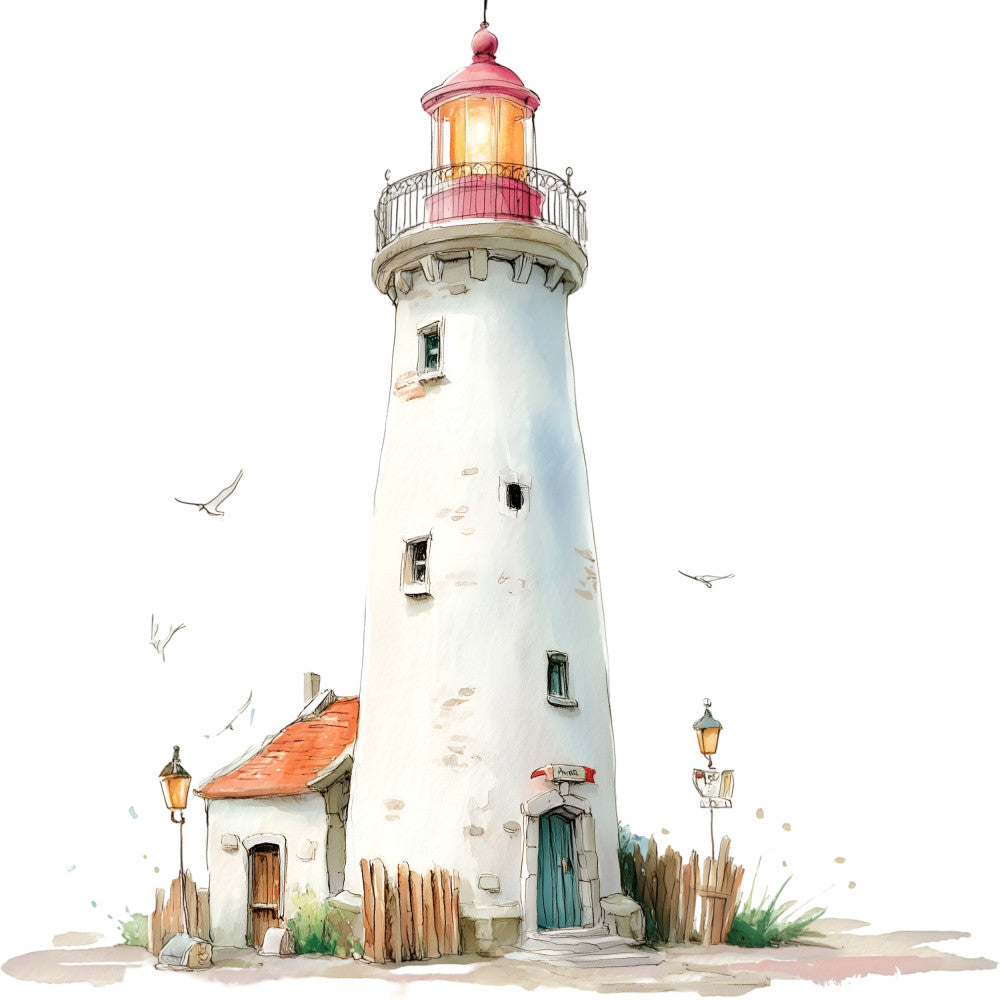 Watercolor Nautical Lighthouse Fabric Panel 8
