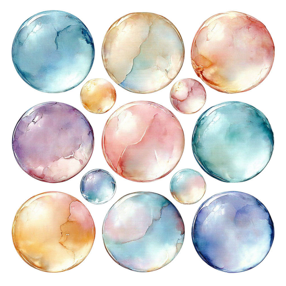 watercolor spheres, pastel blue, dusty rose, soft purple, peachy pink, sage green, lavender, blush pink, sky blue, cream, abstract circles, bubble pattern, geometric, modern, whimsical, elegant, celestial, dreamy, soft colors, ombre effect, gradient, translucent, iridescent, contemporary, artistic, decorative, baby quilt, wall hanging, home decor