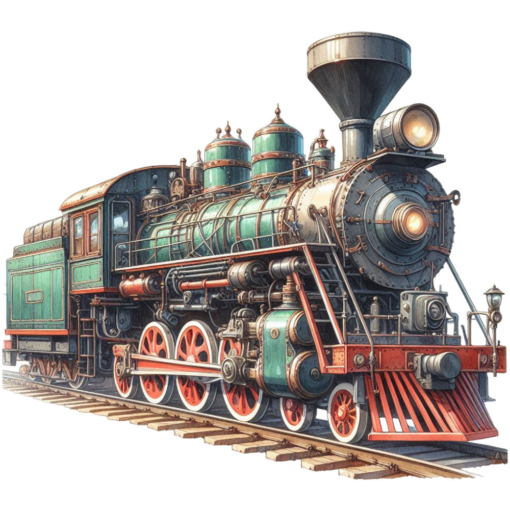 Watercolor Steam Train Fabric Panel 10