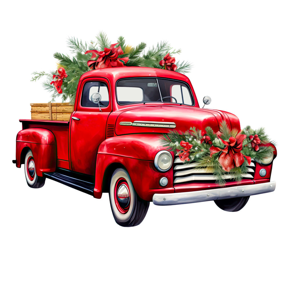 Red Christmas Truck Fabric Panel 1