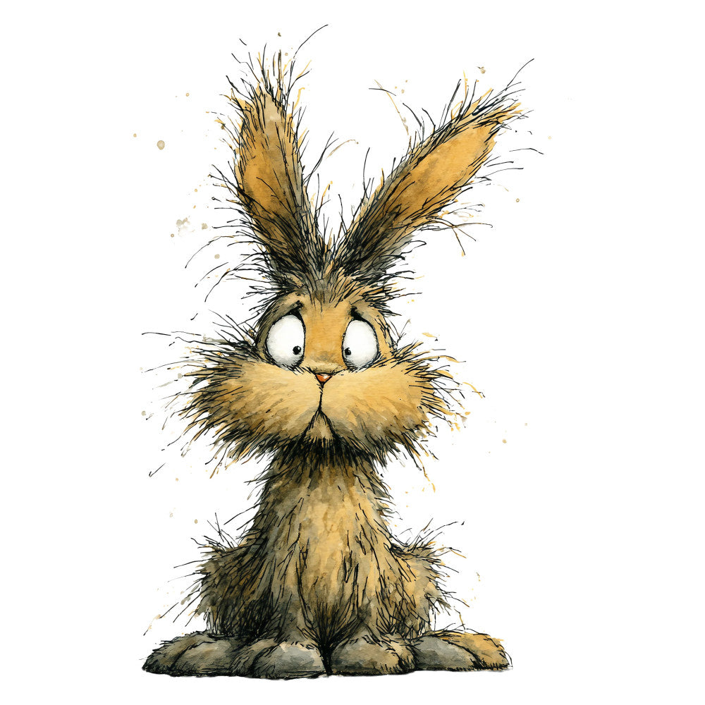 tan, beige, cream, brown, black, gold, watercolor, whimsical, children's, animals, bunny, rabbit, cute, playful, illustration, storybook, nursery, baby, expressive eyes, folk art, hand-drawn, artistic, spring, woodland, character, quirky, charming, friendly