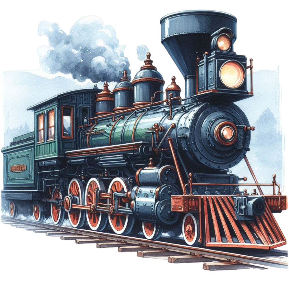Watercolor Steam Train Fabric Panel 9