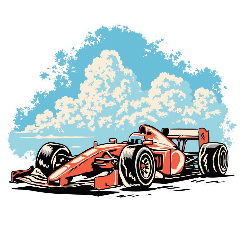 Cartoon Racecar with Clouds Fabric Panel 1