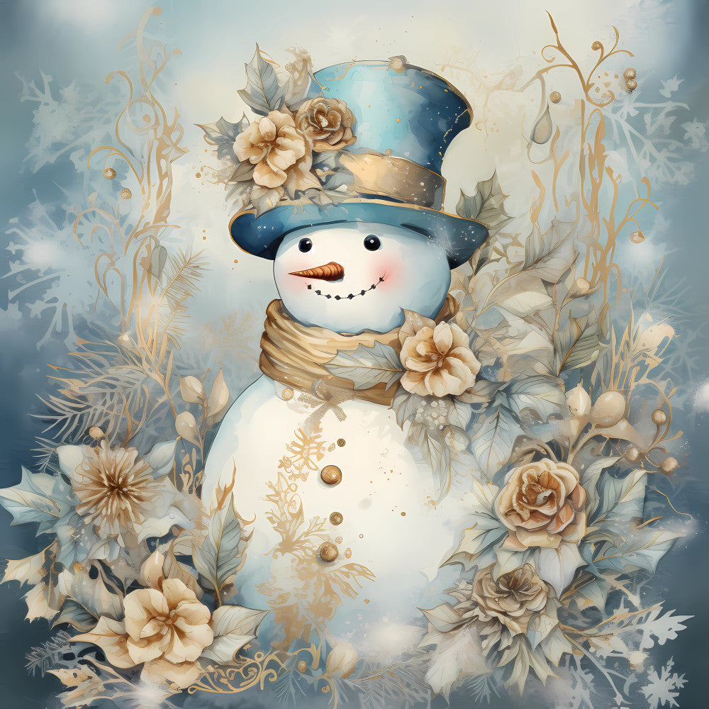 Light Blue and Gold Christmas Fabric Panel 4