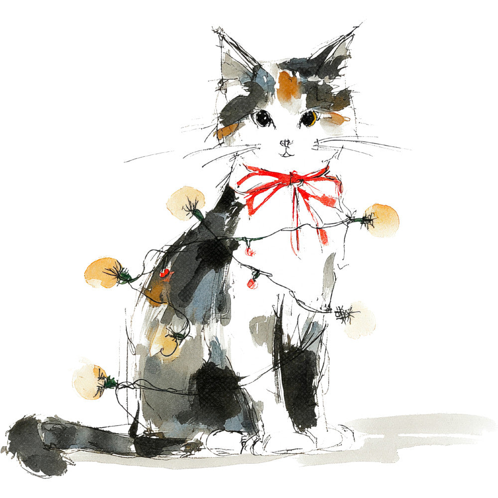 Handdrawn Christmas Cats Fabric Panel 75