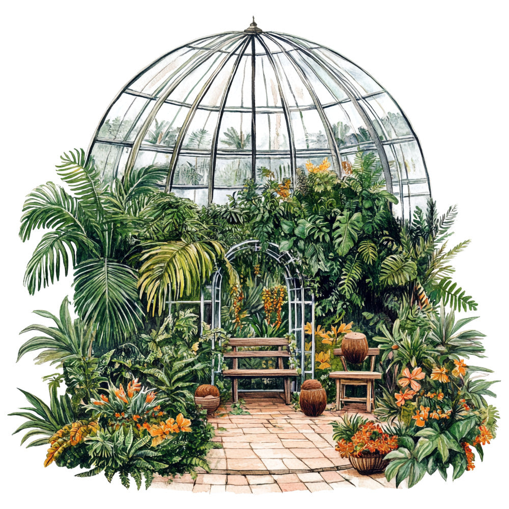 Watercolor Greenhouse Fabric Panel 19
