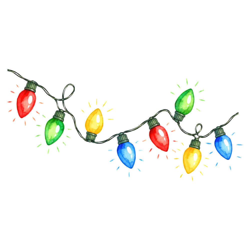 christmas lights, holiday, festive, string lights, red, green, yellow, blue, bright colors, colorful, whimsical, cheerful, winter, seasonal, decorative, glowing, bulbs, retro, vintage style, nostalgic, classic, traditional, illuminated, sparkle, joy, celebration, wall hanging, home decor