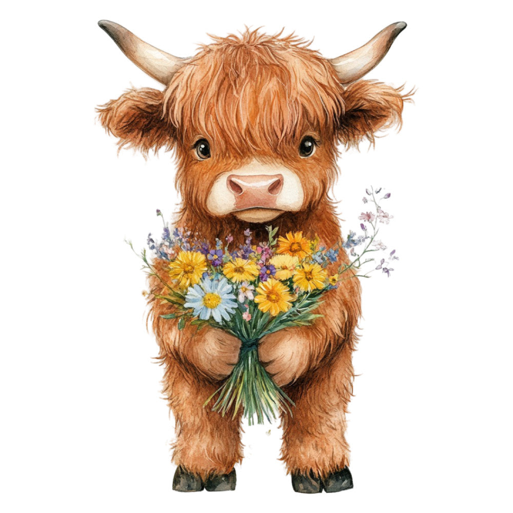 Cute Western Highland Cow Fabric Panel 5