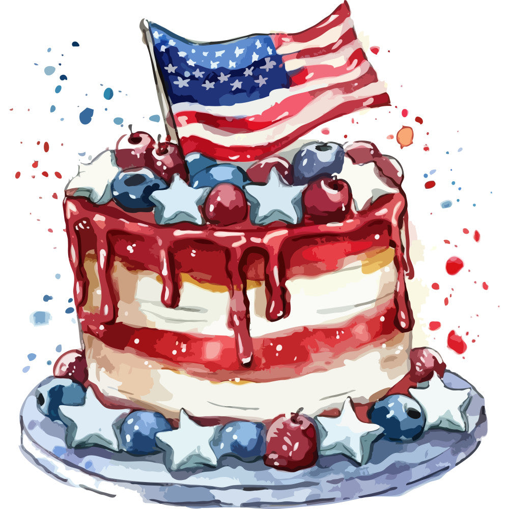 Watercolor 4th of July Fabric Panel 13