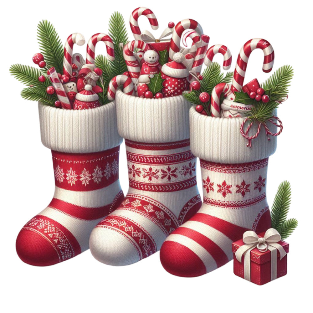 Christmas Stockings and Candy Canes Fabric Panel 19