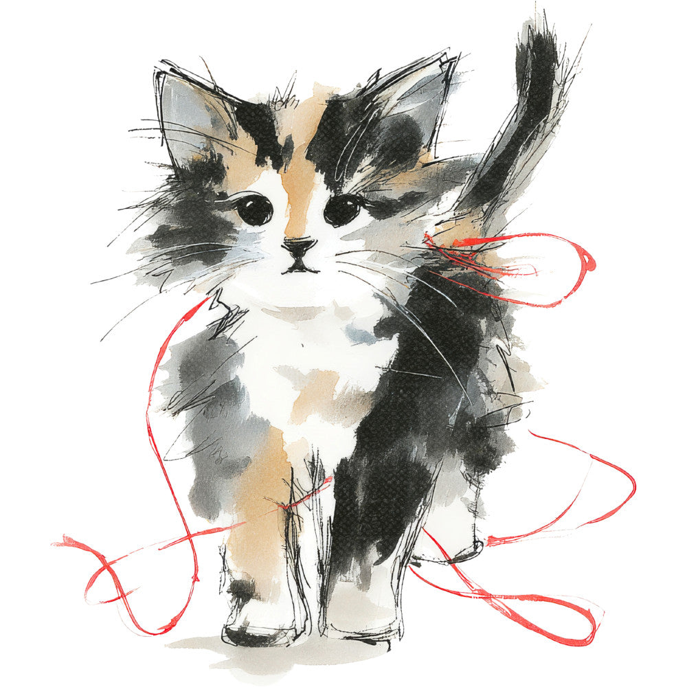 Handdrawn Christmas Cats Fabric Panel 23