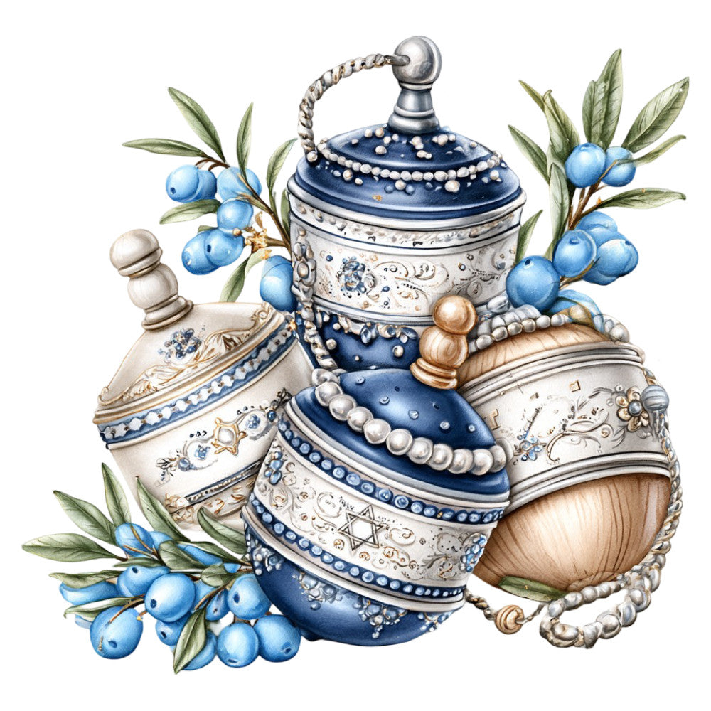 navy blue, cream, pearl white, bronze, blueberries, juniper berries, botanical, floral, vintage, elegant, ornate, decorative, nature-inspired, berries, leaves, foliage, porcelain, chinoiserie, traditional, whimsical, luxury, beaded detail, ornamental, classic, timeless, sophisticated, heritage, european, decorative arts, detailed illustration