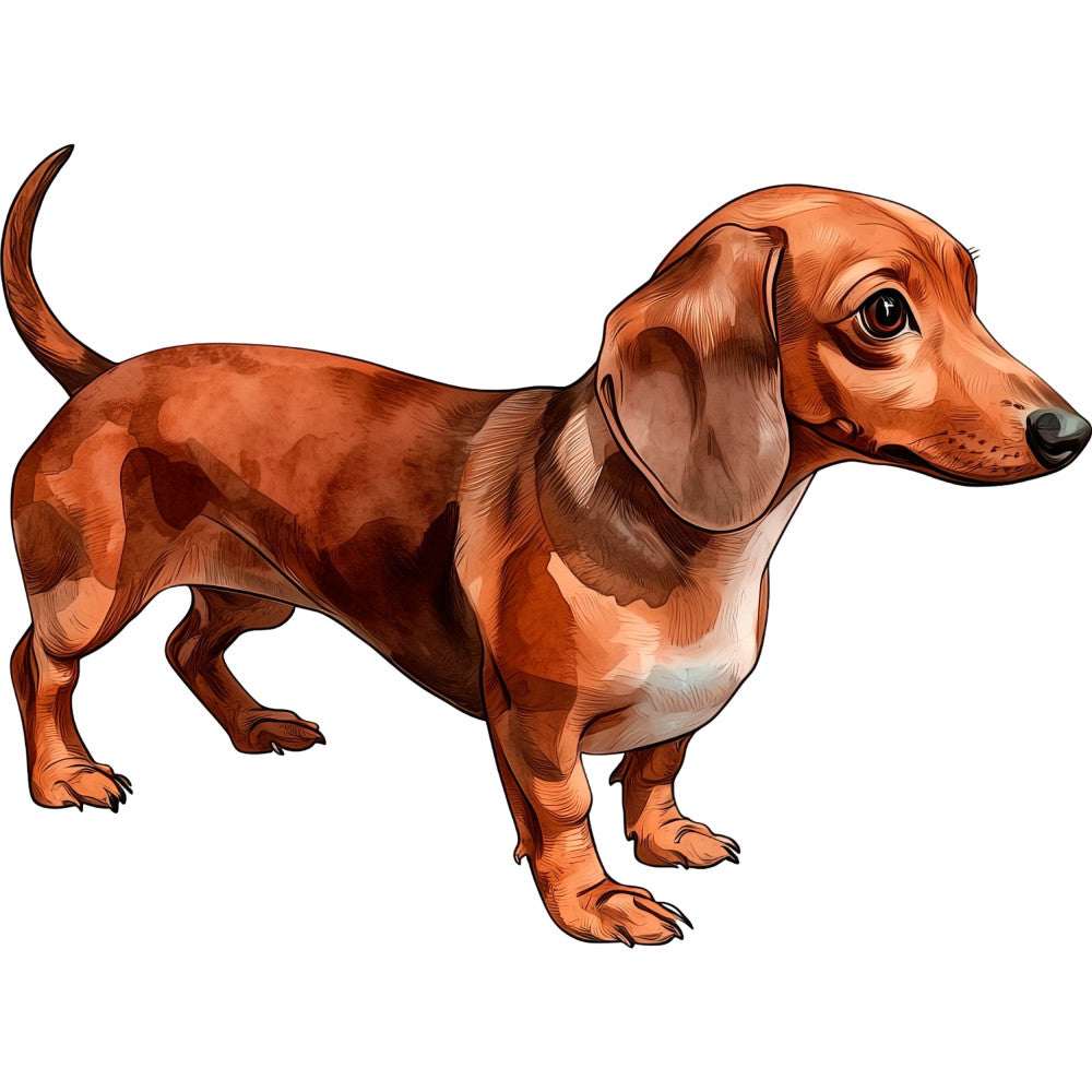 reddish brown, rust orange, tan, cream, chocolate brown, dog, dachshund, wiener dog, animals, pet, puppy, realistic, illustration, detailed, whimsical, cute, children, kids, nursery, animal lover, dog lover, pet themed, playful, warm tones, earthy colors, home décor, apparel, character fabric, novelty, dog breed