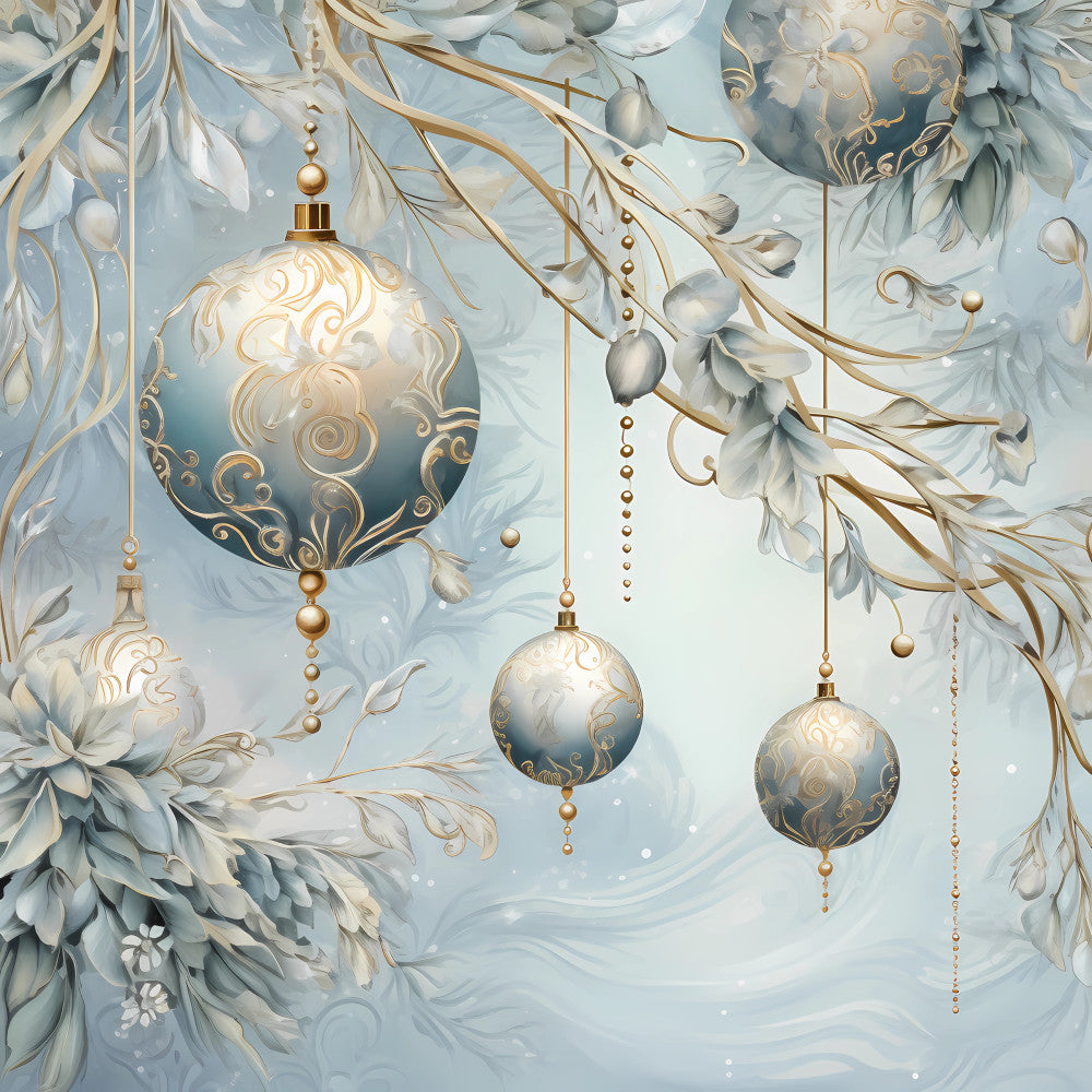 Light Blue and Gold Christmas Fabric Panel 28