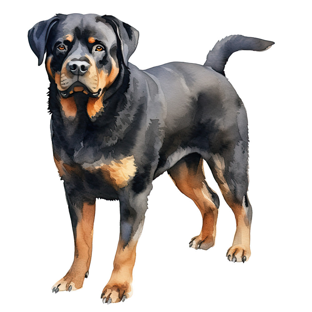 Watercolor Rottweiler Fabric Panel 2 featuring a detailed, lifelike dog illustration on premium quilting cotton.