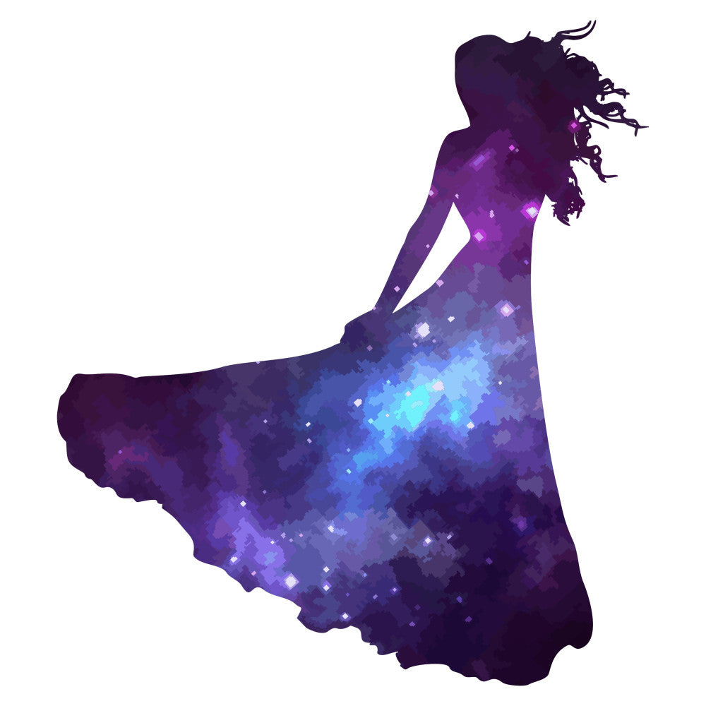 deep purple, royal purple, midnight blue, cyan blue, turquoise, lavender, dark indigo, cosmic, galaxy, nebula, starry, celestial, abstract, watercolor, ombre, gradient, silhouette, woman, female figure, flowing dress, sparkles, glitter, shimmer, modern, whimsical, elegant, dreamy, mystical, fantasy, magical