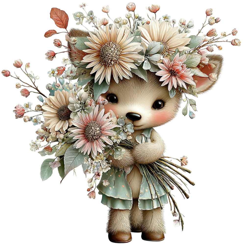 cute animal, hedgehog, cream white, soft beige, dusty rose, coral pink, sage green, floral, daisy, gerbera, botanical, nature, whimsical, children's, baby, spring, vintage, illustration, woodland, gentle, sweet, adorable, flowers, leaves, bouquet, pastel, neutral tones, nursey, storybook, decorative panel