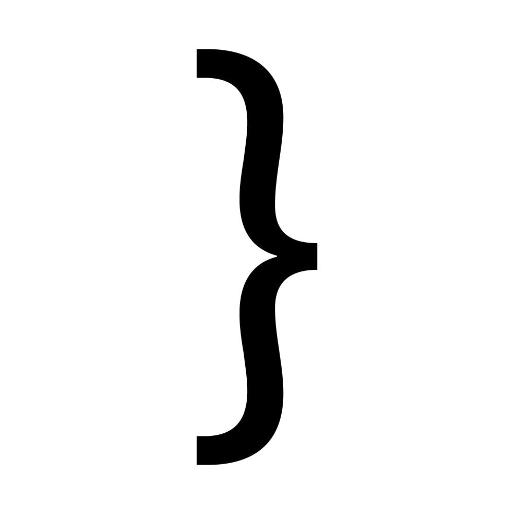 black, white, curly brace, symbol, mathematical, simple design, monochrome, graphic element, punctuation mark, minimalist, fabric panel, quilting cotton, geometric shape, bracket symbol, coding theme, programming motif, tech inspired, modern style, clean lines, computer language