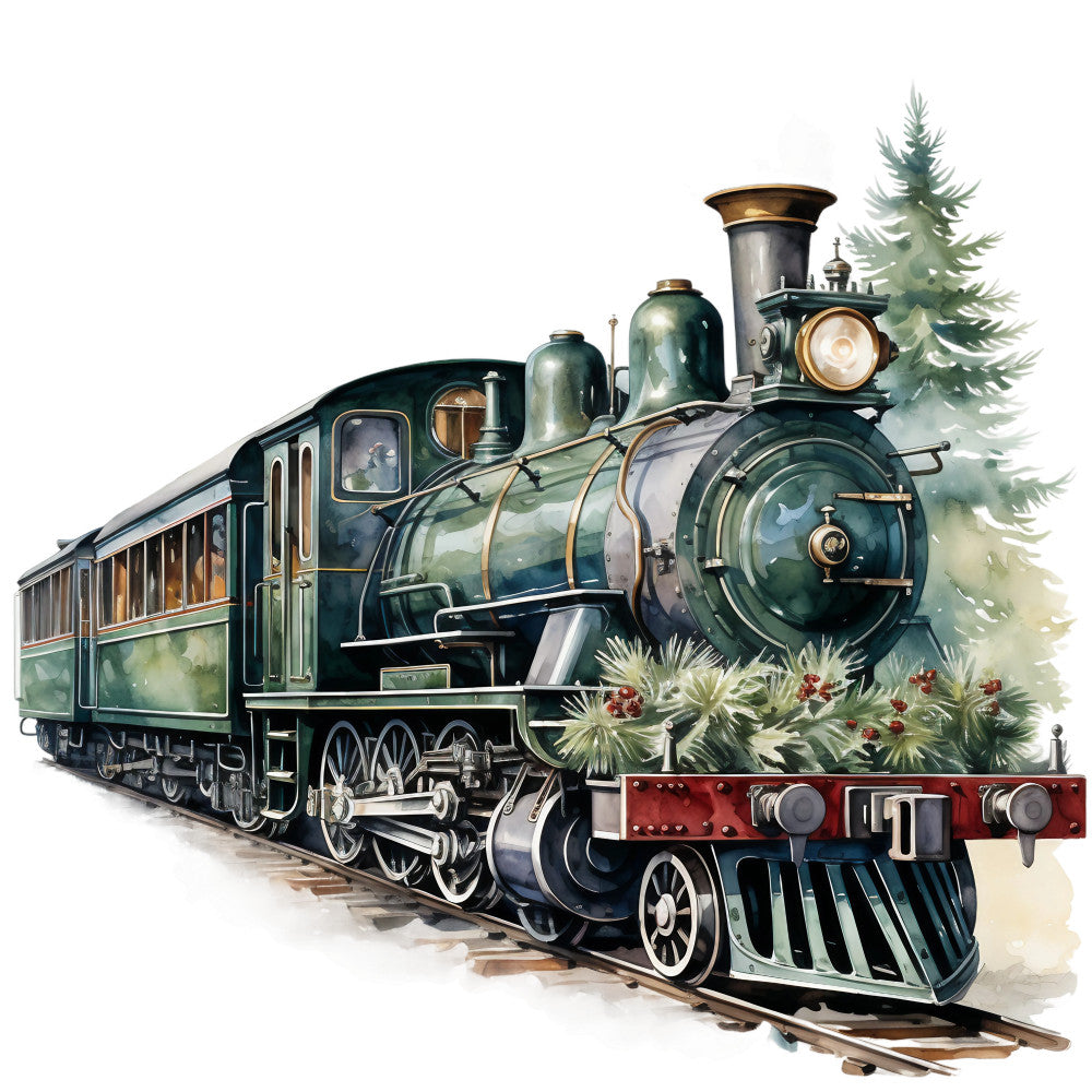 Vintage Christmas Trains Fabric Panel 15