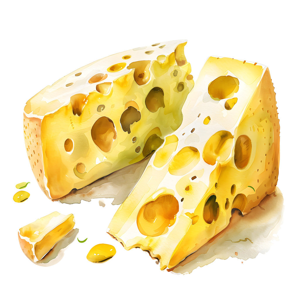 cheese, swiss cheese, holes, yellow, cream, pale yellow, butter yellow, golden yellow, food, whimsical, playful, cute, novelty, kitchen, farmhouse, rustic, children, kids, fun, illustrated, watercolor, realistic, food fabric, cheese motif, dairy theme, cottage core, modern whimsical, detailed illustration