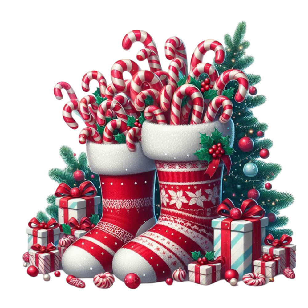 Christmas Stockings and Candy Canes Fabric Panel 11