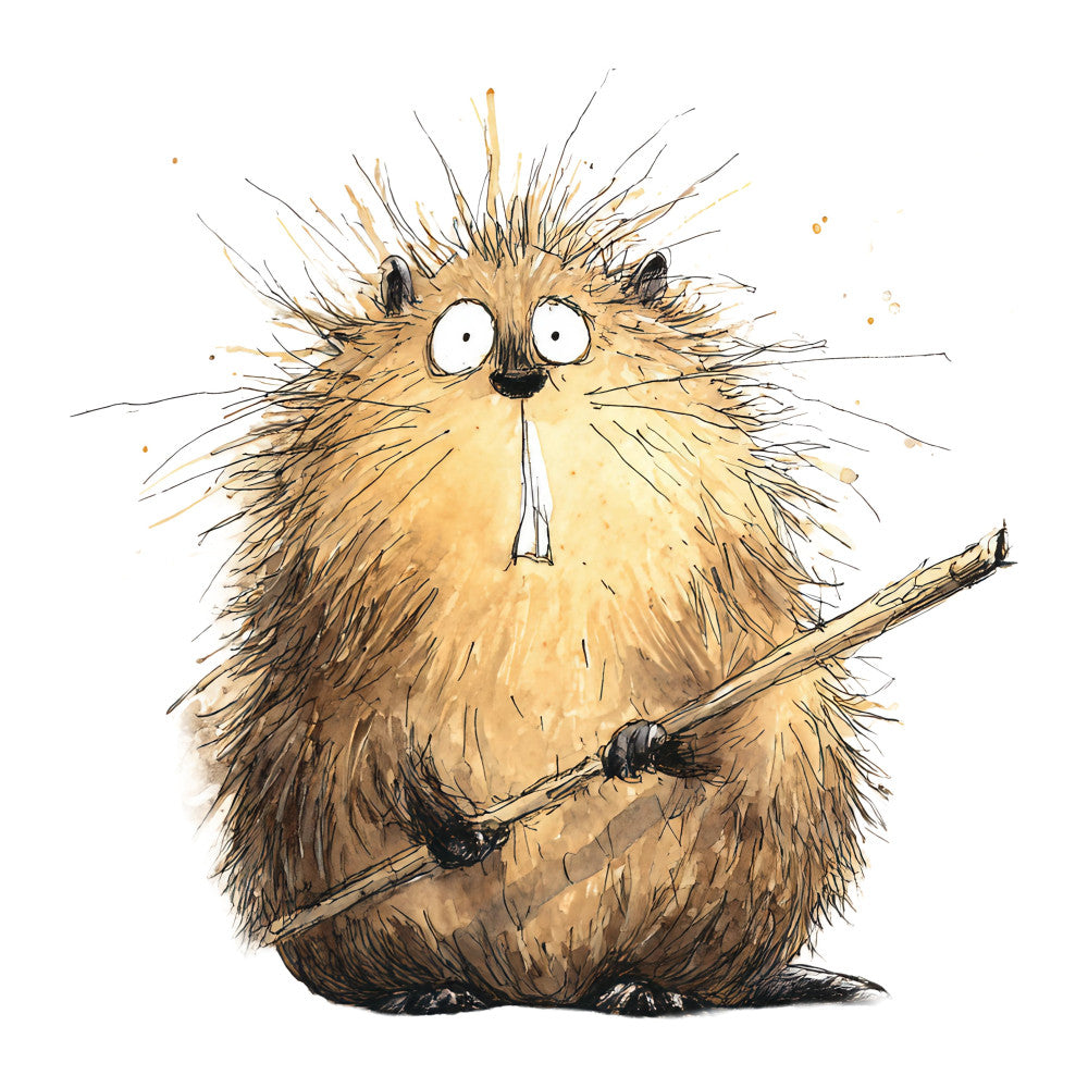 tan, brown, cream, golden yellow, whimsical, cartoon, cute animals, hedgehog, nature, woodland, forest animals, spiky, illustration style, quirky, playful, children's, kid's fabric, nursery, storybook, artistic, hand drawn, watercolor, humorous, funny animals, branch, stick, autumn, fall, rustic, modern whimsical