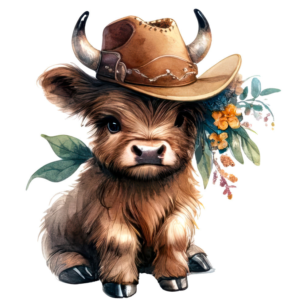 cowboy bull, western, rustic, farmhouse, brown, tan, cream, terracotta orange, teal blue, whimsical, animals, cattle, highland cow, floral, wildflowers, botanical, leaves, charming, country, folk art, cottage core, cute, playful, summer, autumn, wall hanging, decorative panel, home decor, trending