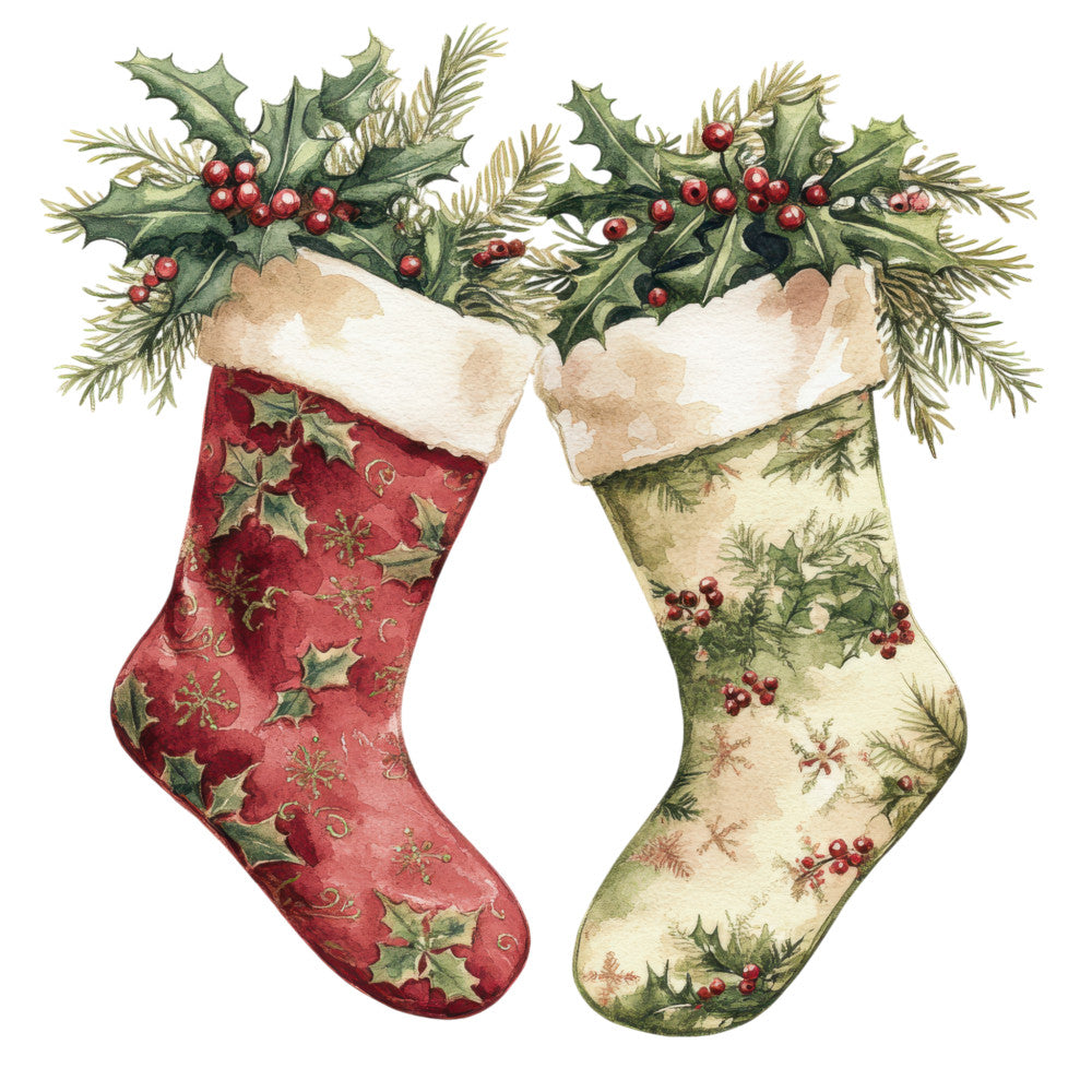 Watercolor Christmas Stockings Fabric Panel 11