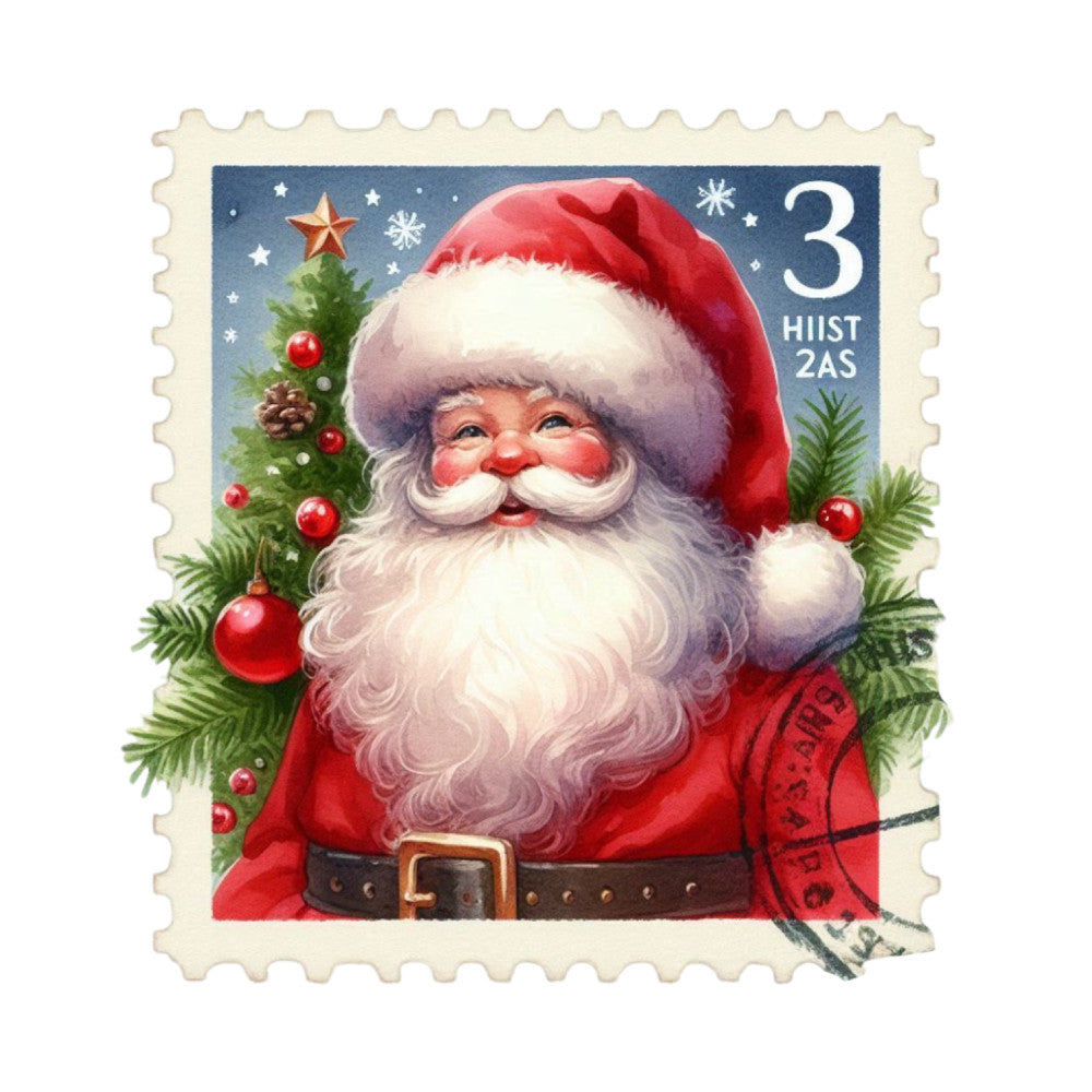 Santa Claus Postage Stamps Fabric Panel 12