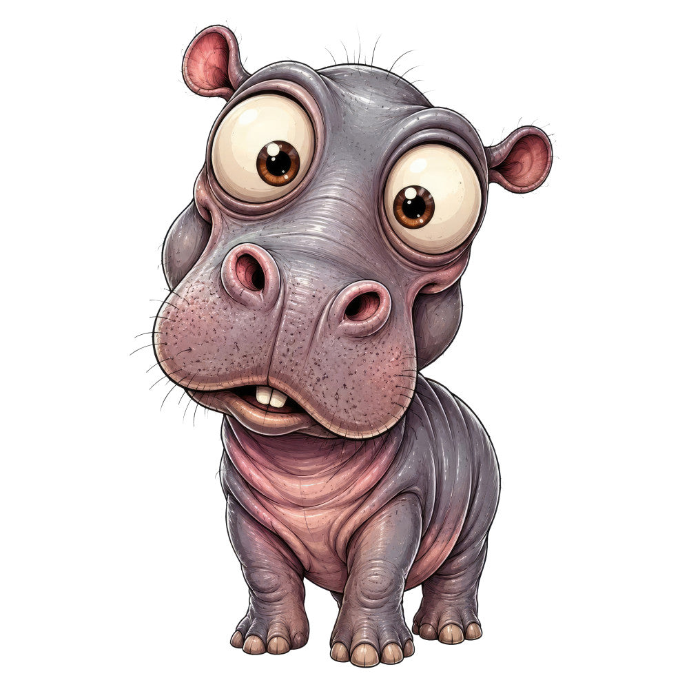hippo, hippopotamus, animals, wildlife, safari, cartoon, whimsical, cute, playful, children, kids, baby, gray, grey, dusty rose, mauve, pink, purple, charcoal, spotted, textured, illustration, character, nursery, playroom, wall hanging, bedding, apparel, fun, expressive
