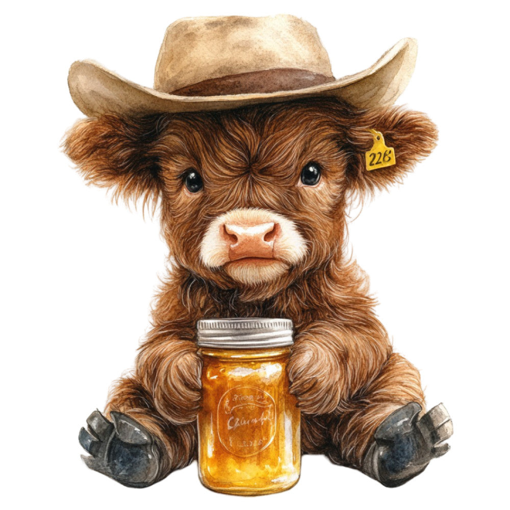 Cute Western Highland Cow Fabric Panel 20