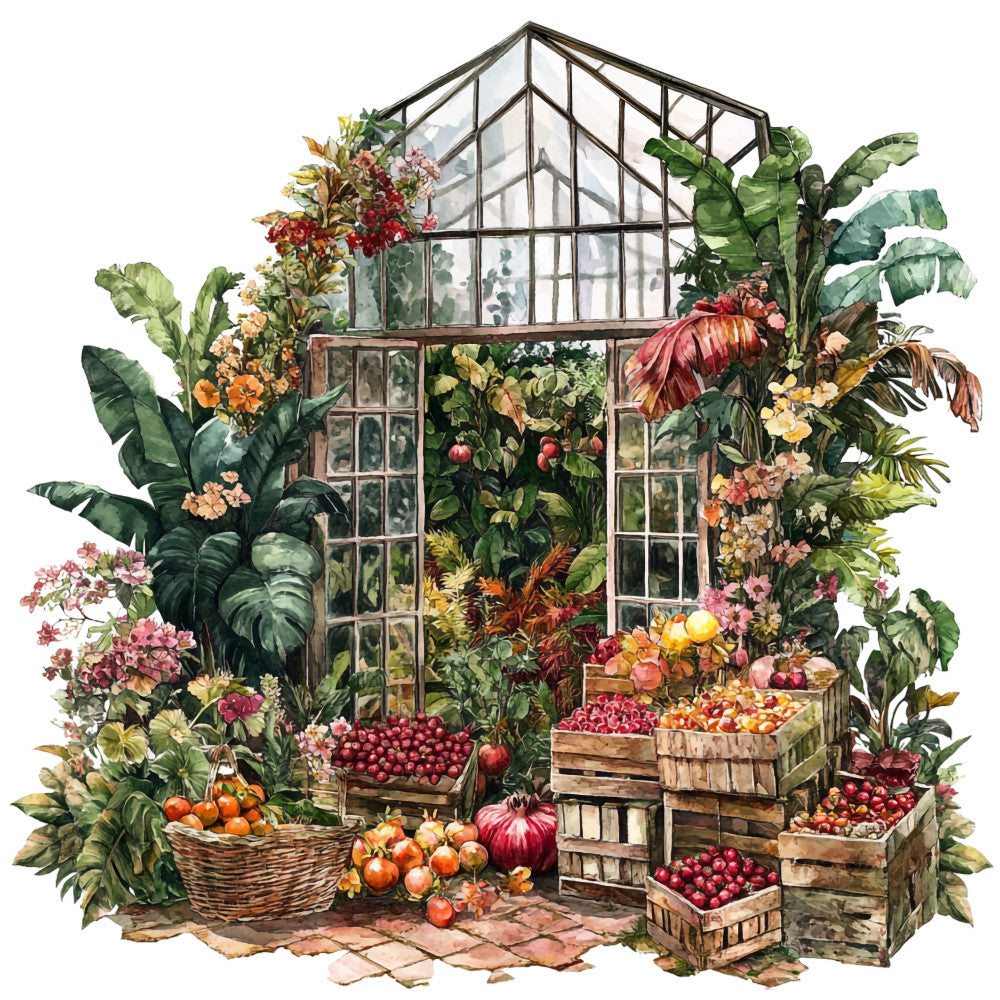 Watercolor Greenhouse Fabric Panel 8