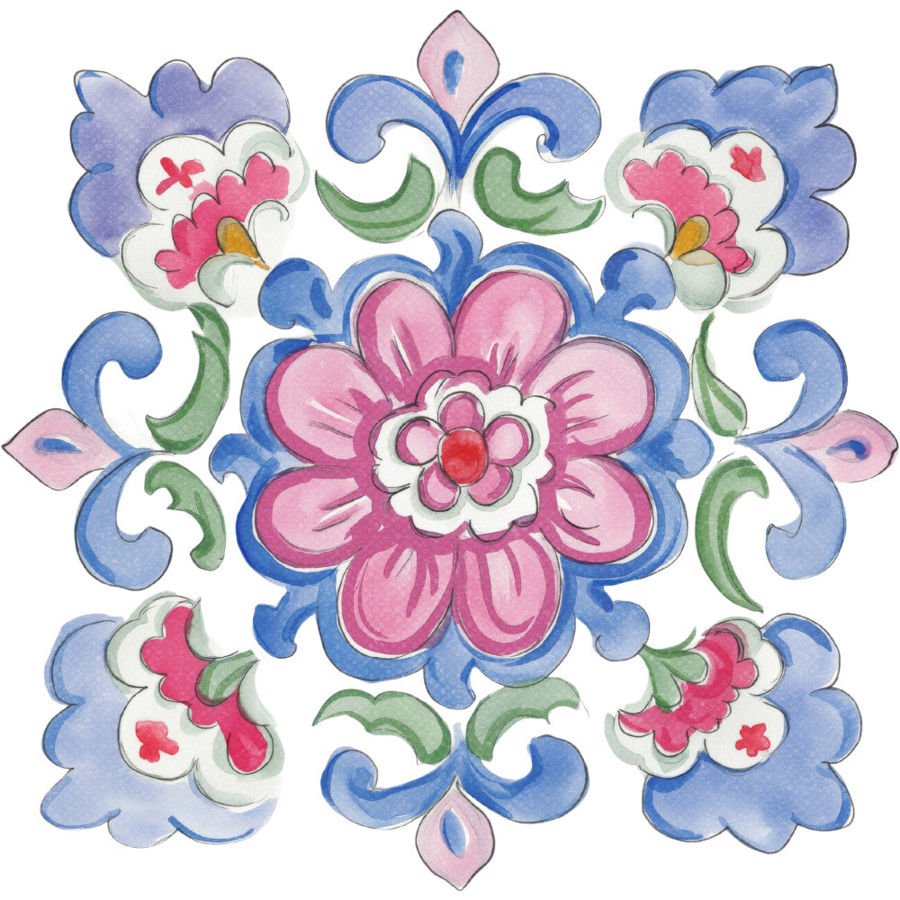 floral, symmetrical, mandala, damask, pink, blue, periwinkle blue, coral pink, rose pink, sage green, traditional, vintage, elegant, whimsical, botanical, flowers, petals, scrolls, ornamental, decorative, folk art, quilted wall hanging, home decor, spring, summer, classic, timeless