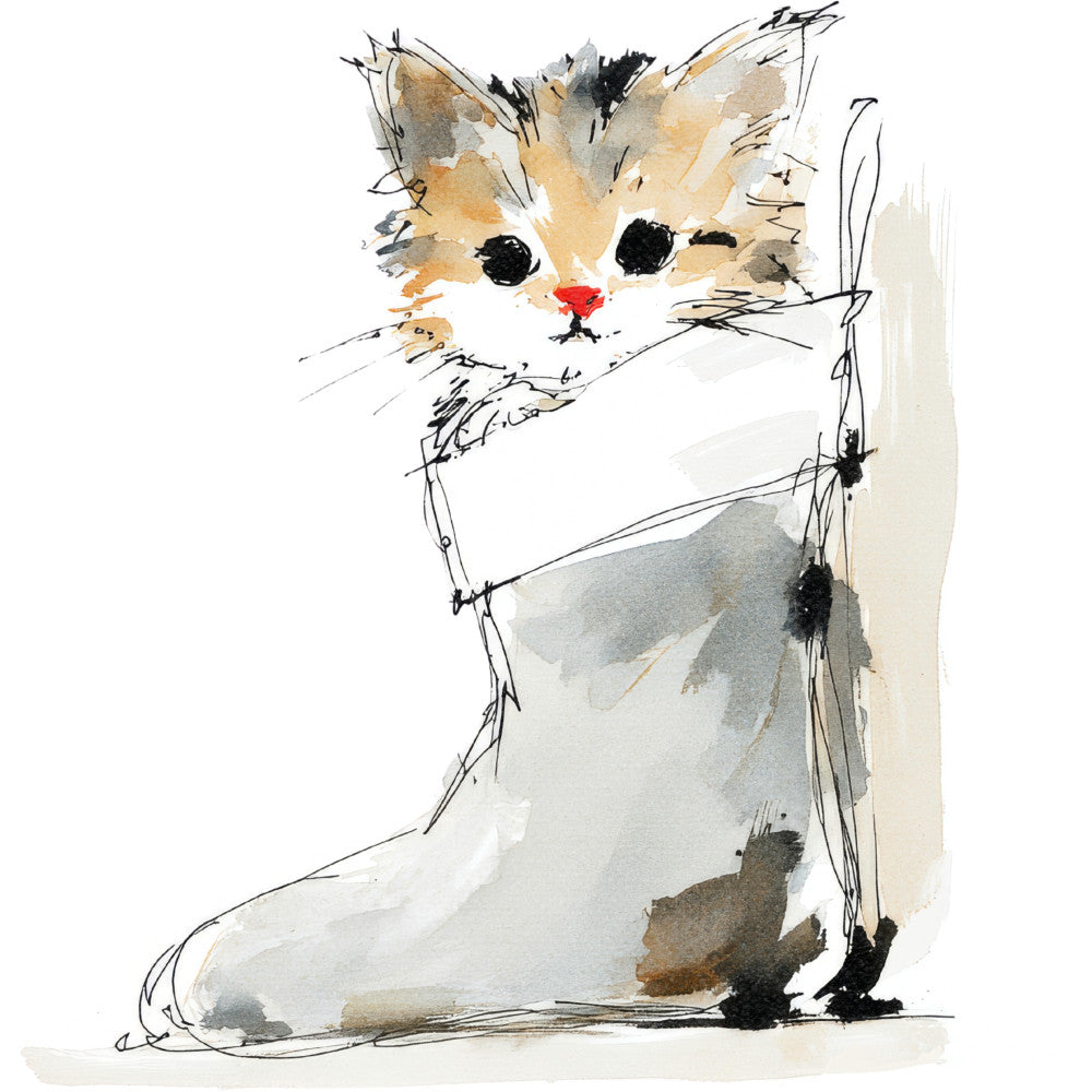 Handdrawn Christmas Cats Fabric Panel 73