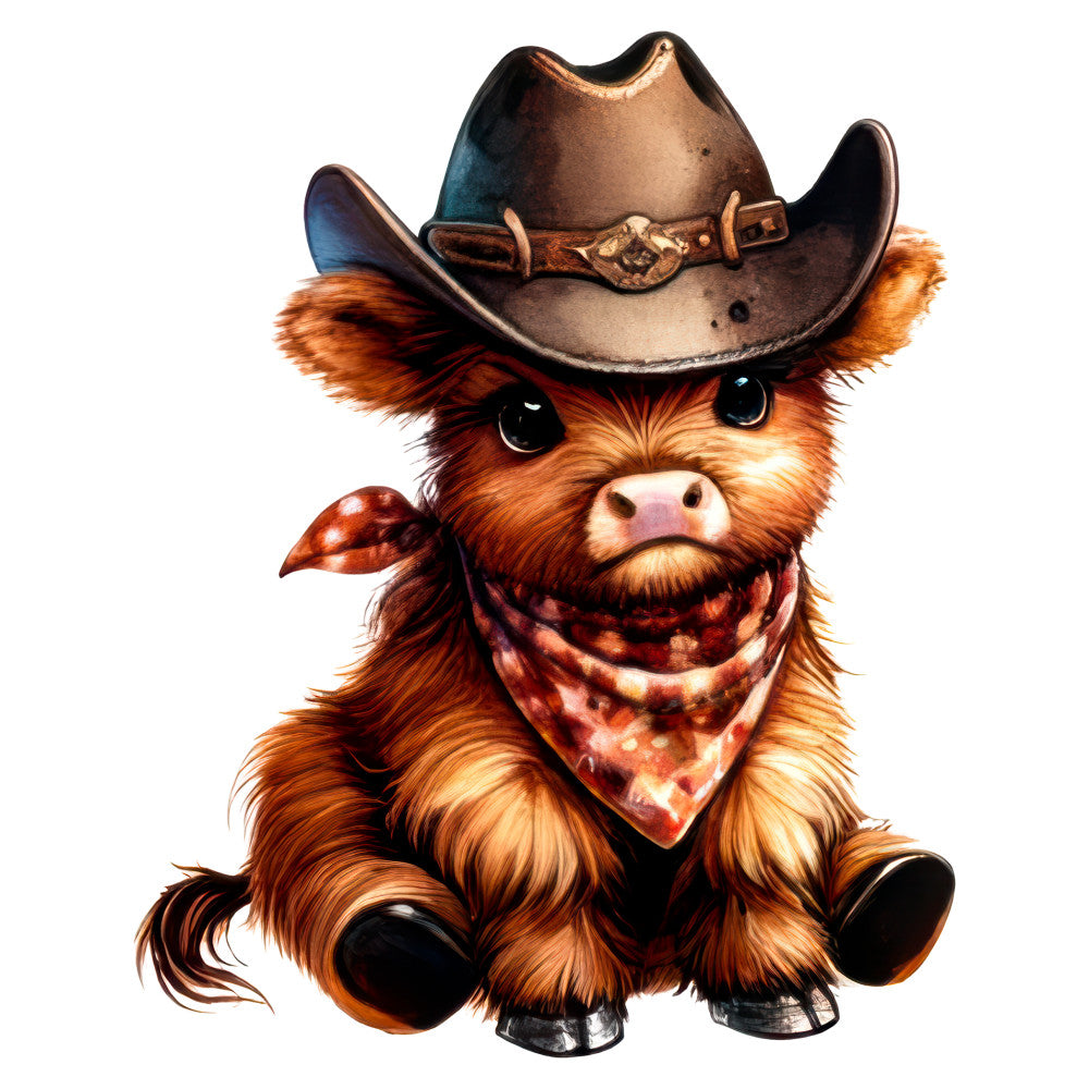 cowboy cow, western, rustic, brown, tan, rust, cream, burgundy, red plaid, bandana, cowgirl, farm animals, cattle, highland cow, whimsical, cute animals, country, farmhouse, novelty, livestock, portrait, animal characters, decorative, playful, humorous, folk art, americana, ranch theme, children's, southwestern