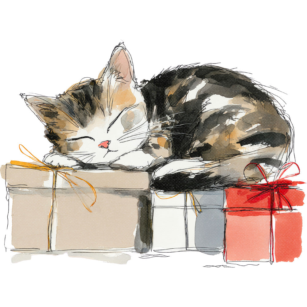 Handdrawn Christmas Cats Fabric Panel 43