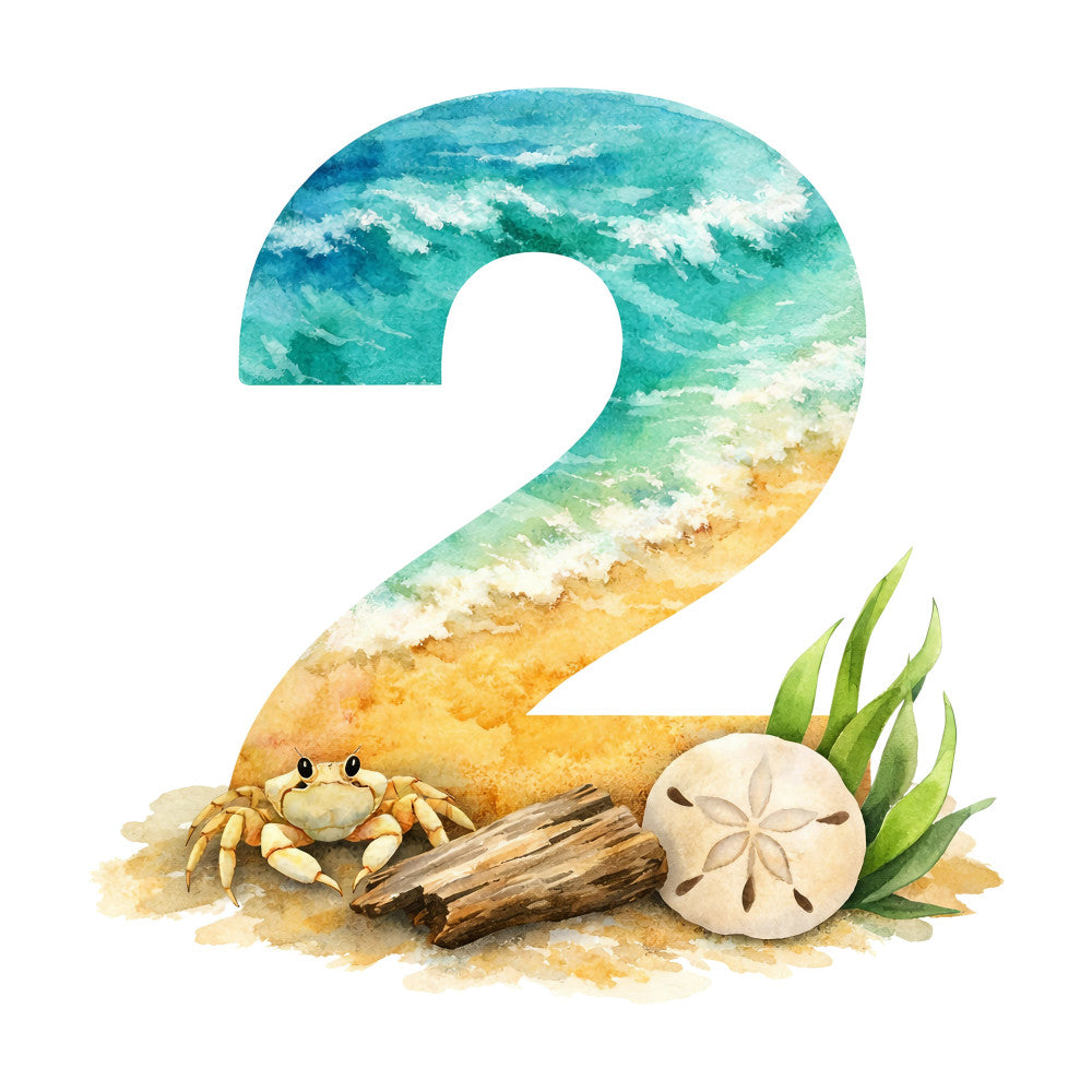 turquoise, aqua blue, teal, sandy beige, cream, ocean waves, beach themed, nautical, coastal, summer, seashells, sand dollar, crab, driftwood, seaweed, whimsical, watercolor, tropical, seaside, nature, ocean, shore, number design, numbered panels, children's, kids, beach decor, summer vibes, relaxing