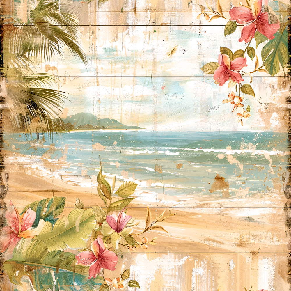 Tropical Beach Scenes Fabric Panel 2