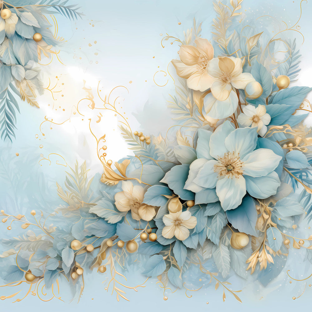 Light Blue and Gold Christmas Fabric Panel 16