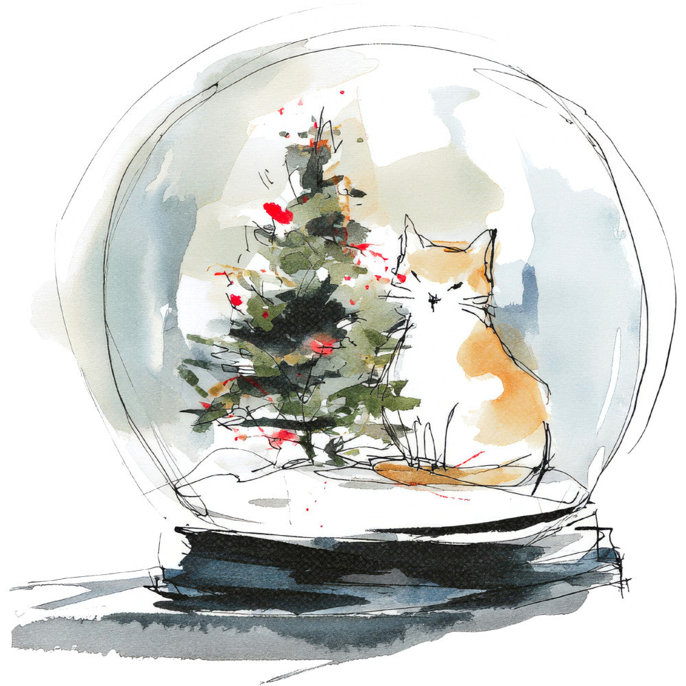 Handdrawn Christmas Cats Fabric Panel 34