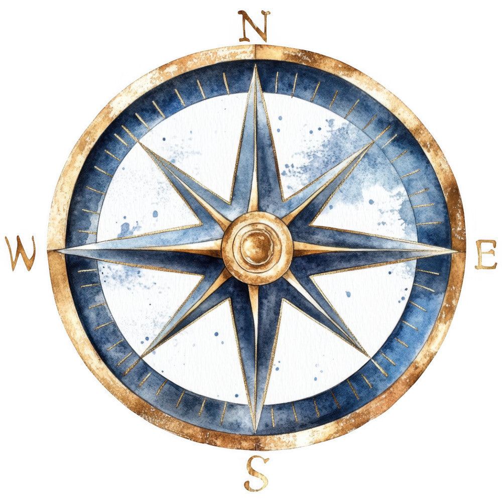 compass rose, nautical, vintage, antique, gold, navy blue, cream, white, eight-pointed star, celestial, navigation, maritime, map, exploration, traditional, elegant, ornate, brass, weathered, directional, cartography, adventure, travel, classic, timeless, heritage, european, decorative, wall hanging, home decor